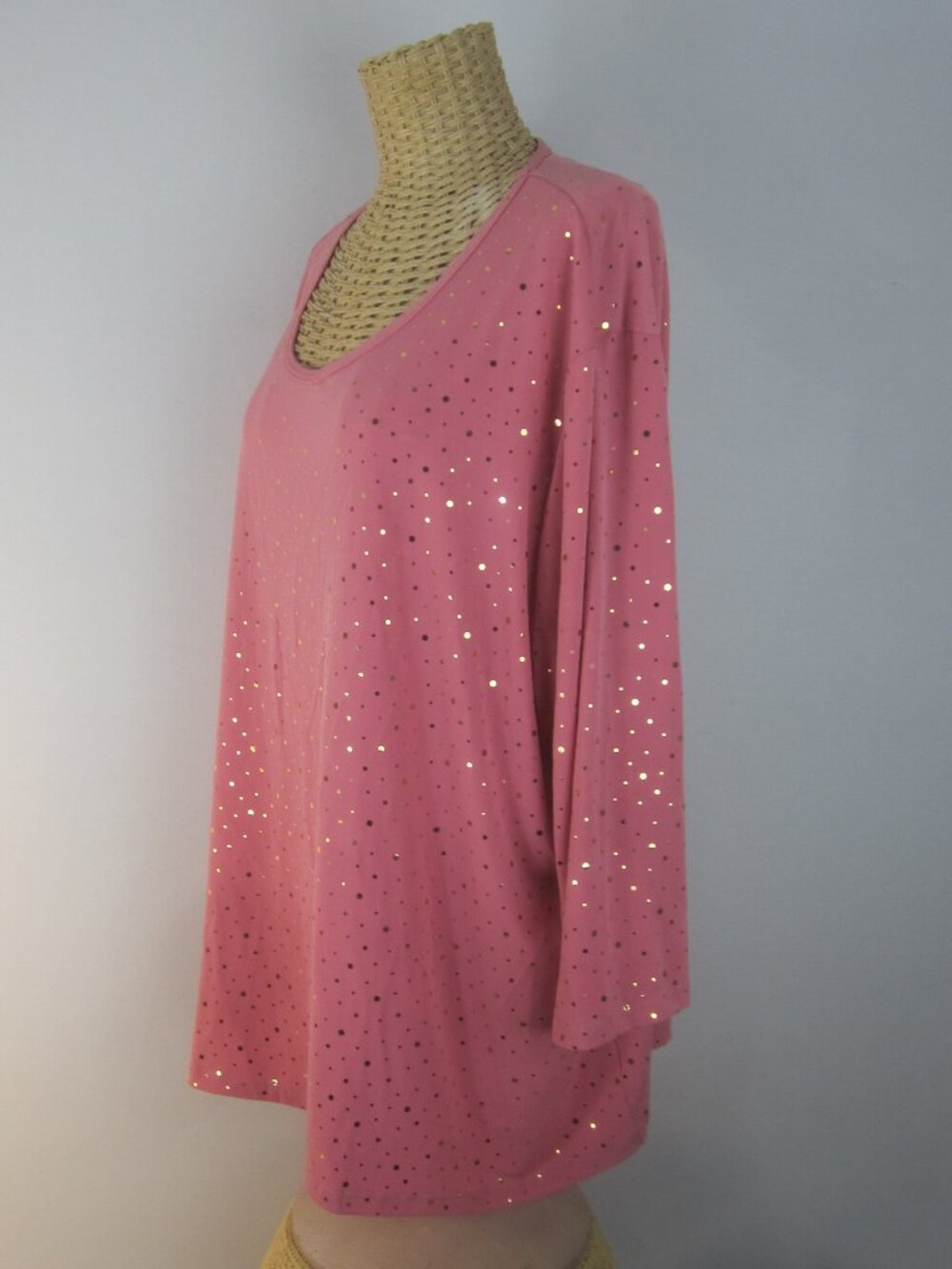Susan Graver Women Plus 2X Rose Gold Tunic Top Shirt Liquid Knit 3/4 Sleeve 56"